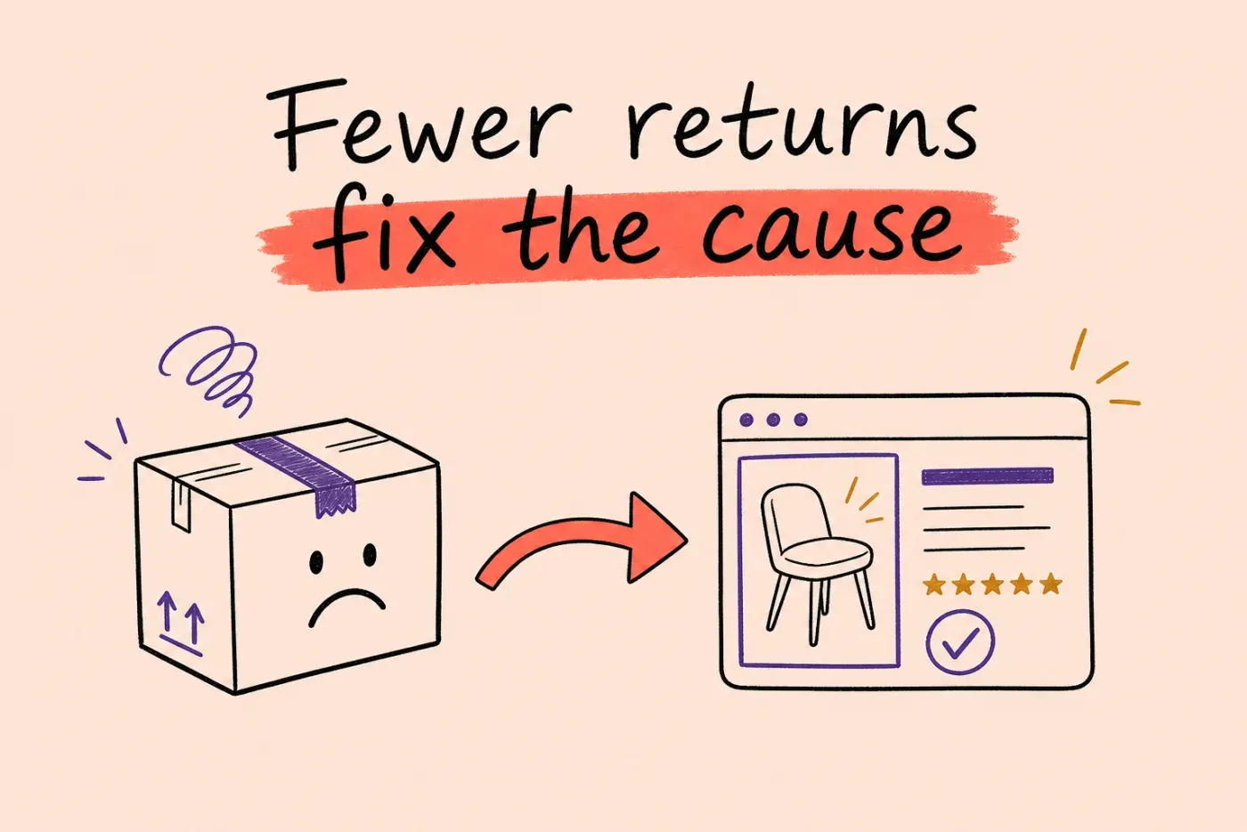 Illustration of a shipping box with a looping return arrow and coins slipping out