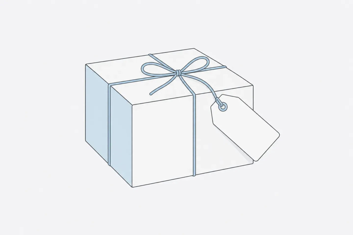 Line illustration of a gadget box with a promise tag tied to it